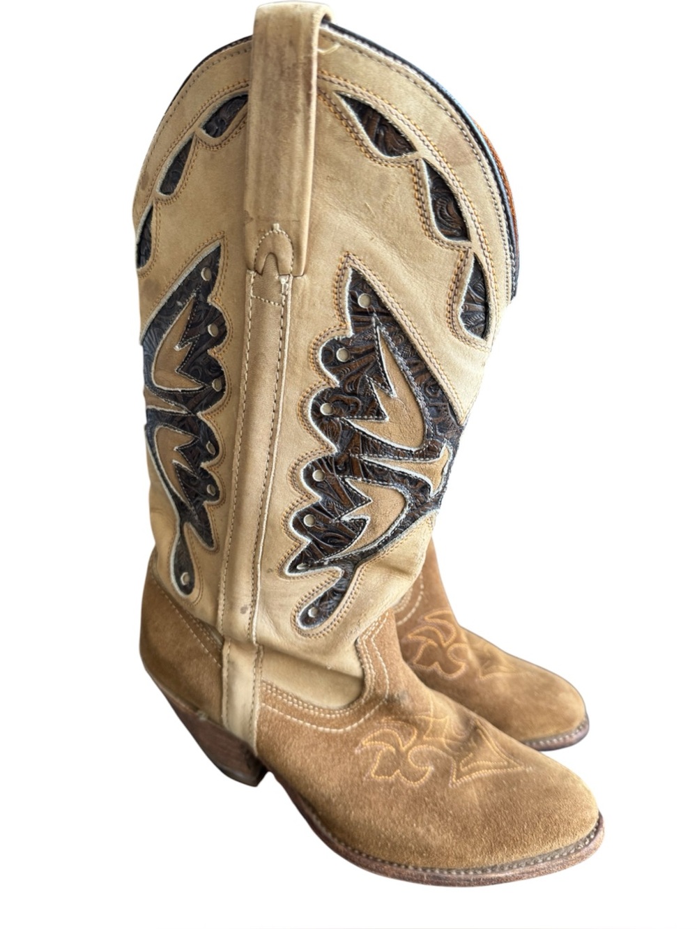 Vintage Miss Capezio Butterfly Boots Cowboy Western Leather Suede Womens 8.5